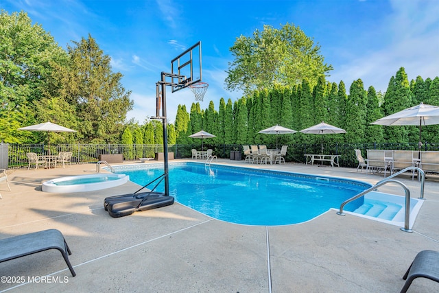 3058 Governors Xing, Wall, NJ 07719 - view of swimming pool featuring outdoor dining area, a patio area, and an in-ground hot tub