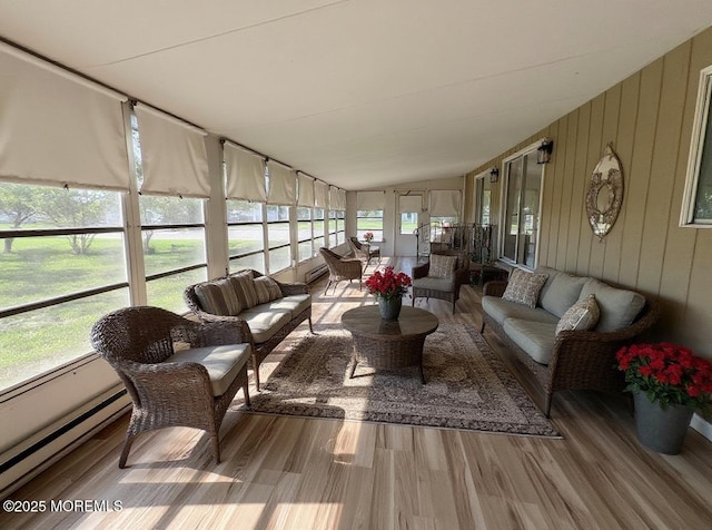 31 Guadeloupe Dr, Toms River, NJ 08757 - sunroom / solarium featuring an outdoor living space, wood finished floors, healthy amount of natural light, lofted ceiling, and wooden walls