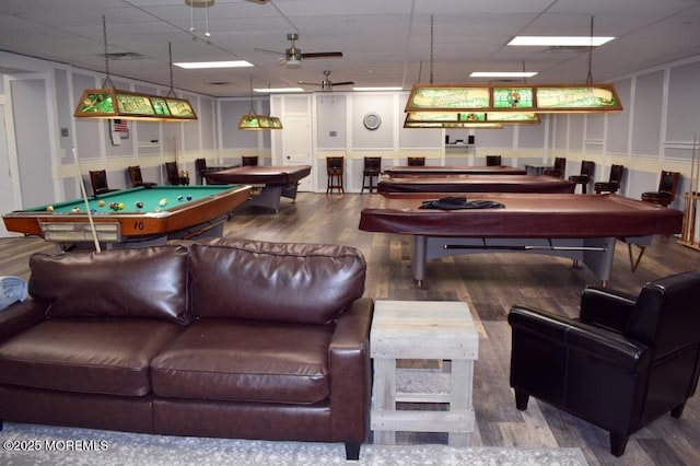 31 Guadeloupe Dr, Toms River, NJ 08757 - rec room with billiards, wood finished floors, and a paneled ceiling
