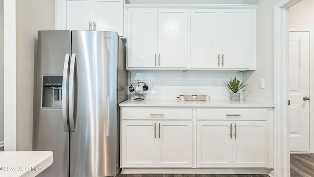 10 Victoria Gardens Sq, Neptune Township, NJ 07753 - kitchen with stainless steel refrigerator with ice dispenser, light countertops, and white cabinets