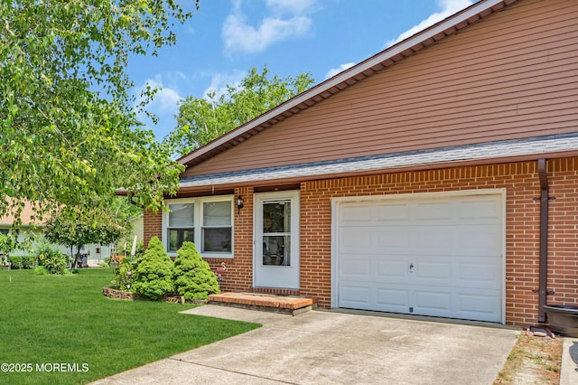 65 Sycamore Rd, Manahawkin, NJ 08050 - view of front of property with concrete driveway, brick siding, a front yard, and an attached garage