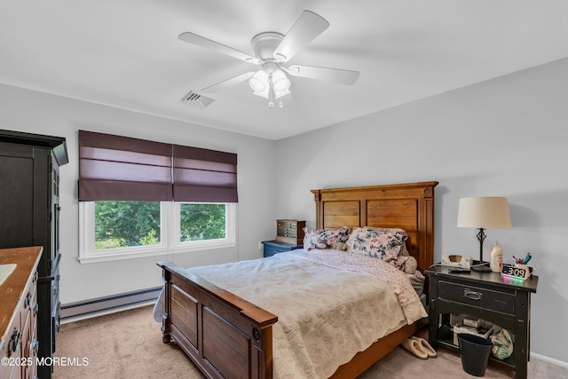 65 Sycamore Rd, Manahawkin, NJ 08050 - bedroom with baseboard heating, light carpet, and ceiling fan