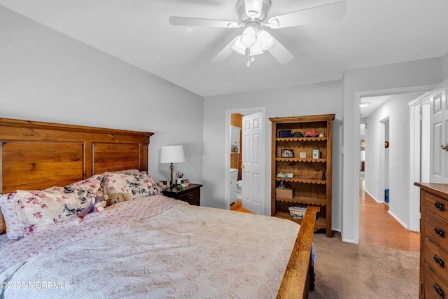 65 Sycamore Rd, Manahawkin, NJ 08050 - bedroom featuring light colored carpet, ceiling fan, and ensuite bath