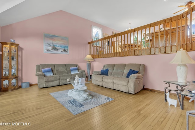 26 Shasta Ln, Toms River, NJ 08753 - living area with hardwood / wood-style floors, vaulted ceiling, and a ceiling fan