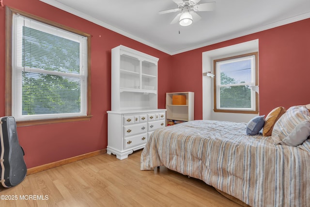 26 Shasta Ln, Toms River, NJ 08753 - bedroom with light wood-style flooring, crown molding, and ceiling fan