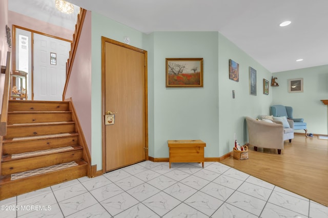 26 Shasta Ln, Toms River, NJ 08753 - foyer with light marble finish flooring, stairs, and recessed lighting