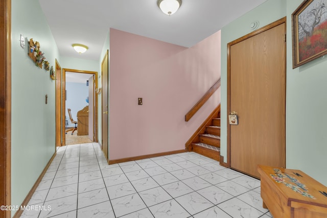 26 Shasta Ln, Toms River, NJ 08753 - hall featuring light marble finish flooring and stairs