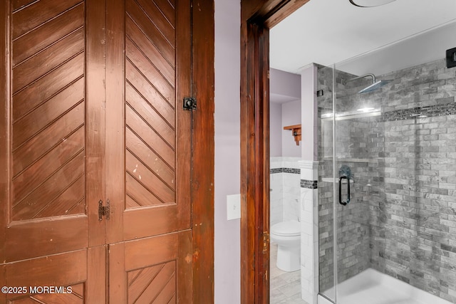 55 E Front St, Keyport, NJ 07735 - bathroom with a stall shower, tile walls, and a sauna / steam room
