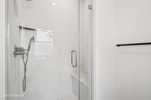24 Tuers Pl, Upper Montclair, NJ 07043 - bathroom with a stall shower and speckled floor