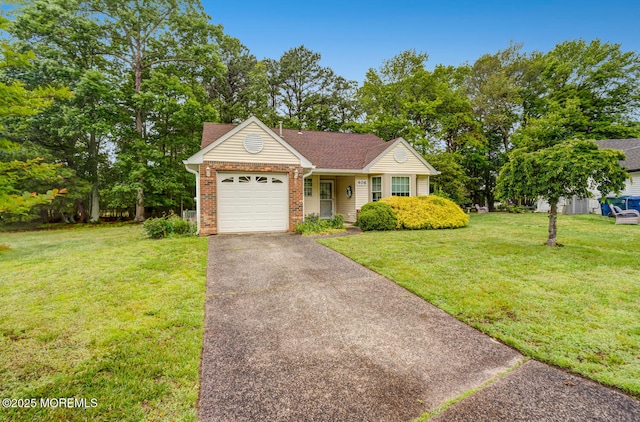 406 Betsy Ross Ln, Little Egg Harbor, NJ 08087 - view of front of house featuring an attached garage, brick siding, a front lawn, driveway, and a shingled roof