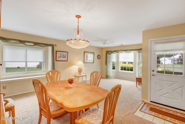 406 Betsy Ross Ln, Little Egg Harbor, NJ 08087 - dining space with light carpet and a ceiling fan