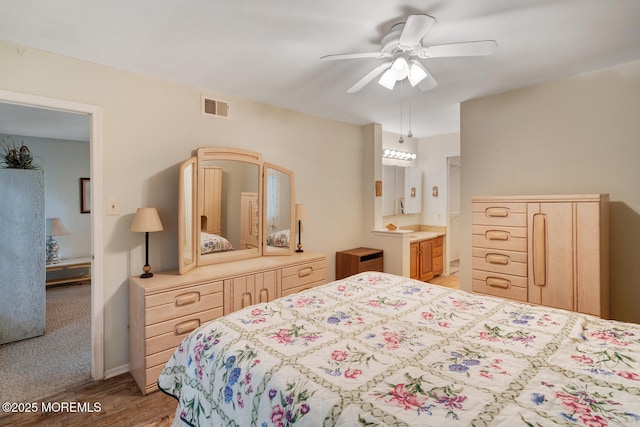 406 Betsy Ross Ln, Little Egg Harbor, NJ 08087 - bedroom featuring light wood finished floors, a ceiling fan, and ensuite bath