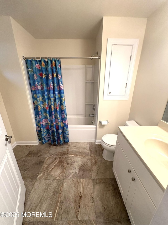 119 Dupont Ave Unit 10, Seaside Heights, NJ 08751 - bathroom with vanity, shower / bathtub combination with curtain, and marble look tiles
