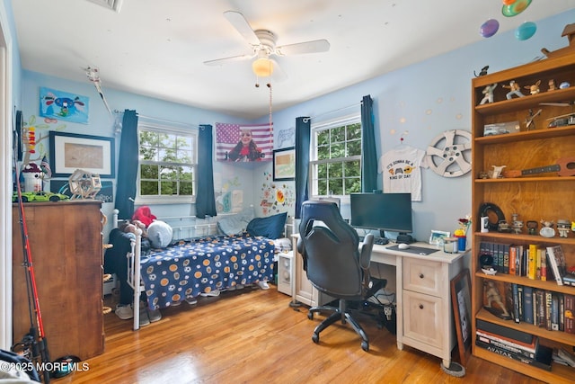 5 Poplar St, Jackson, NJ 08527 - bedroom featuring multiple windows, light wood-style floors, a desk, and a ceiling fan