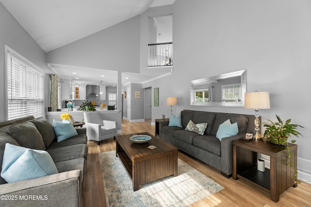 36 Sally St, Howell, NJ 07731 - living area with light wood-style flooring and high vaulted ceiling