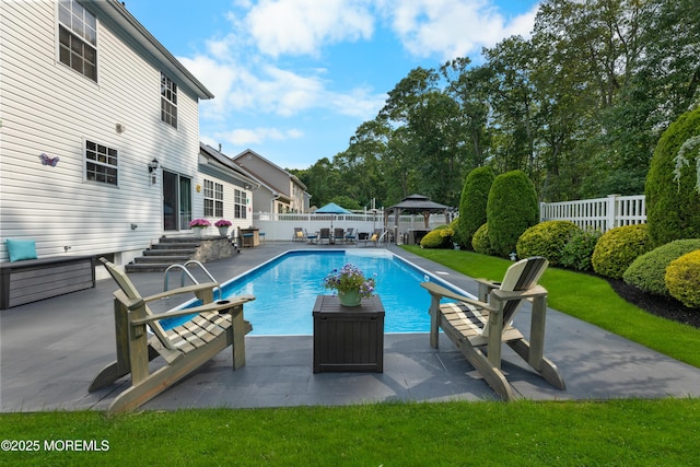36 Sally St, Howell, NJ 07731 - view of pool with a gazebo, a fenced backyard, a patio area, and a diving board