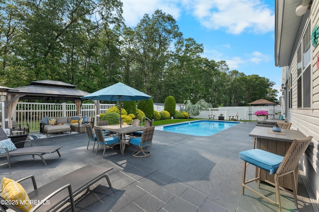 36 Sally St, Howell, NJ 07731 - view of swimming pool with an outdoor hangout area, a gazebo, a patio, and a fenced backyard