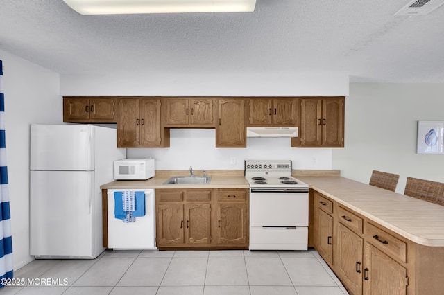 3100 Rte 35 Unit 6, Lavallette, NJ 08735 - kitchen featuring white appliances, under cabinet range hood, a peninsula, light countertops, and a textured ceiling