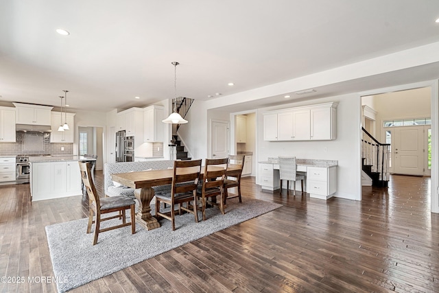 11 Potomac Ct, Freehold, NJ 07728 - dining space featuring stairs, healthy amount of natural light, dark wood-style floors, and recessed lighting