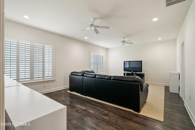 11 Potomac Ct, Freehold, NJ 07728 - living area featuring a ceiling fan, dark wood finished floors, and recessed lighting