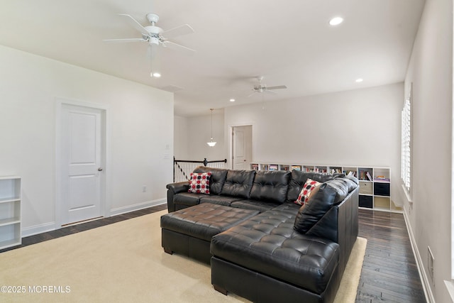 11 Potomac Ct, Freehold, NJ 07728 - living area with a ceiling fan, wood finished floors, and recessed lighting