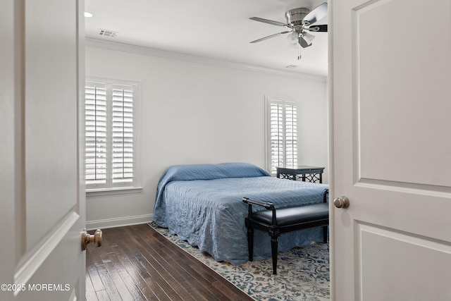 11 Potomac Ct, Freehold, NJ 07728 - bedroom featuring ornamental molding, multiple windows, hardwood / wood-style floors, and a ceiling fan