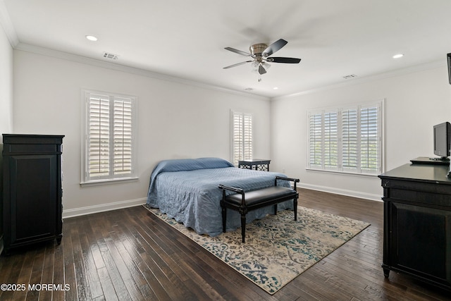 11 Potomac Ct, Freehold, NJ 07728 - bedroom featuring dark wood finished floors, ornamental molding, ceiling fan, and recessed lighting