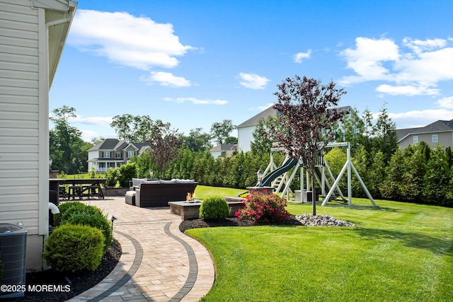 11 Potomac Ct, Freehold, NJ 07728 - view of grassy yard with a patio, an outdoor living space, and a residential view