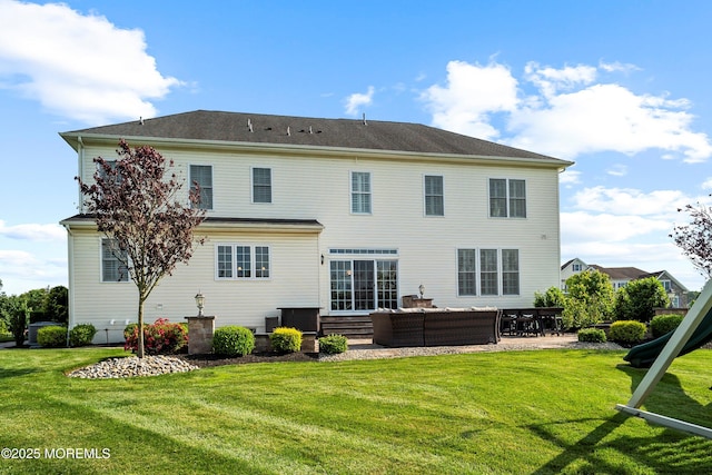11 Potomac Ct, Freehold, NJ 07728 - rear view of property with a patio, an outdoor hangout area, and a lawn