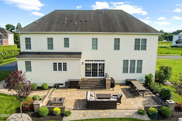 11 Potomac Ct, Freehold, NJ 07728 - rear view of property with an outdoor living space with a fire pit, a patio, and entry steps