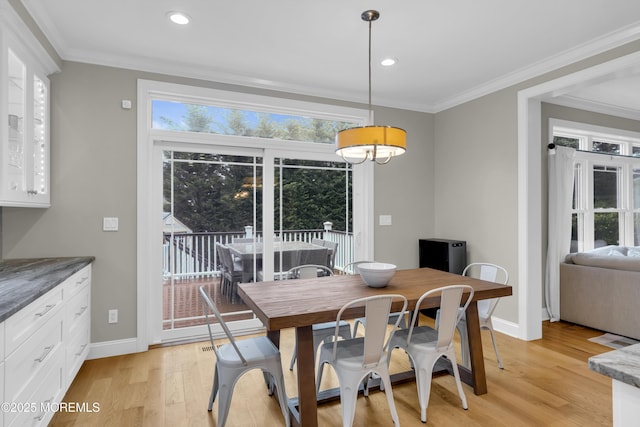 209 Sanborn Ave, Point Pleasant Beach, NJ 08742 - dining space featuring light wood-style flooring, ornamental molding, and recessed lighting