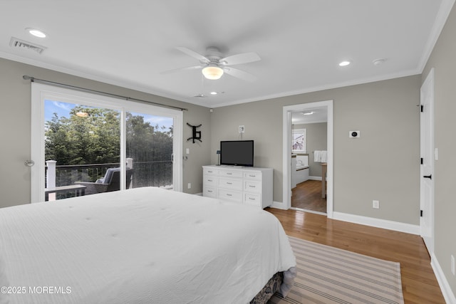 209 Sanborn Ave, Point Pleasant Beach, NJ 08742 - bedroom with access to exterior, multiple windows, light wood-type flooring, ornamental molding, and recessed lighting