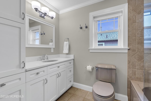 209 Sanborn Ave, Point Pleasant Beach, NJ 08742 - bathroom with vanity, crown molding, tile patterned flooring, and shower / bath combination