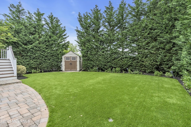 209 Sanborn Ave, Point Pleasant Beach, NJ 08742 - view of grassy yard with a storage shed and stairway