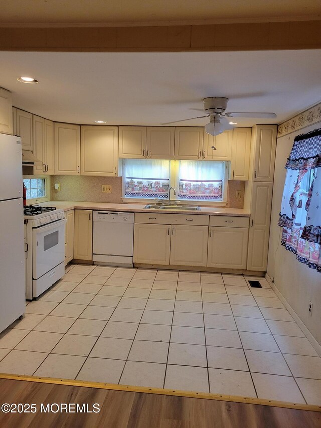 39 Antonia Dr, Jackson, NJ 08527 - kitchen featuring white appliances, light countertops, ceiling fan, and tasteful backsplash