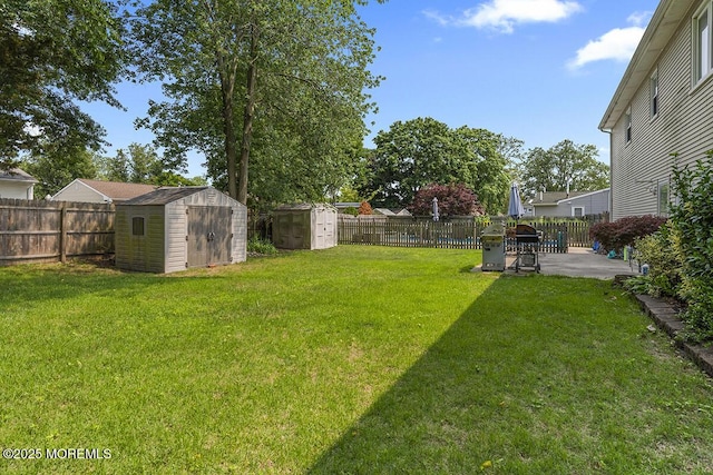 301 Spruce Dr, Brick, NJ 08723 - fenced backyard featuring a storage shed and a patio