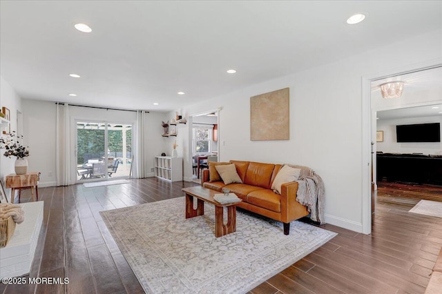 12 Neal Dr, Manalapan, NJ 07726 - living room featuring dark wood-style flooring and recessed lighting