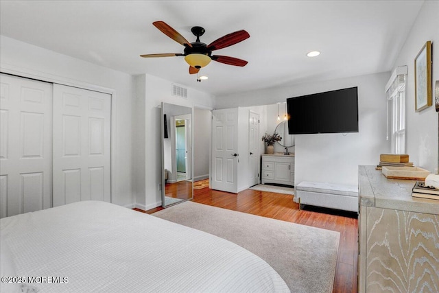 12 Neal Dr, Manalapan, NJ 07726 - bedroom featuring wood finished floors, recessed lighting, a closet, and ceiling fan