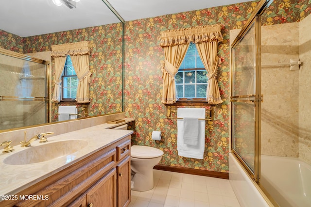 406 Bell Pl, Sea Girt, NJ 08750 - full bathroom featuring tile patterned flooring, vanity, enclosed tub / shower combo, and wallpapered walls