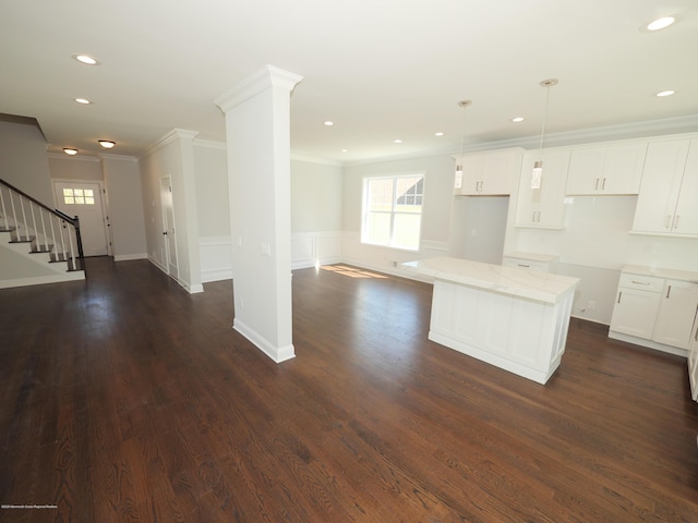 910 Malden Dr, Cliffwood, NJ 07735 - kitchen featuring crown molding, open floor plan, plenty of natural light, white cabinets, and recessed lighting