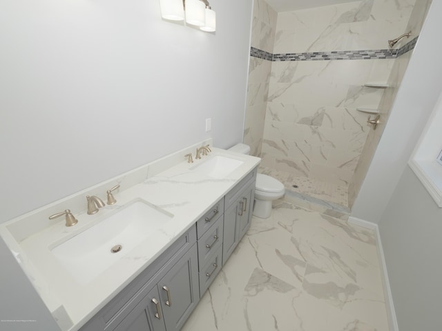 910 Malden Dr, Cliffwood, NJ 07735 - bathroom with marble look tile flooring, a stall shower, and double vanity