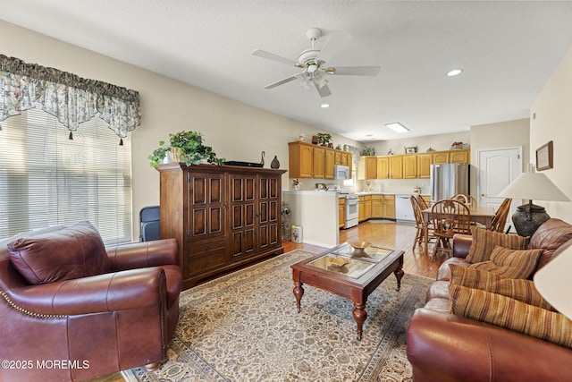 17 Evergreen Springs Dr, Lakewood, NJ 08701 - living room featuring ceiling fan, light wood-style floors, and recessed lighting