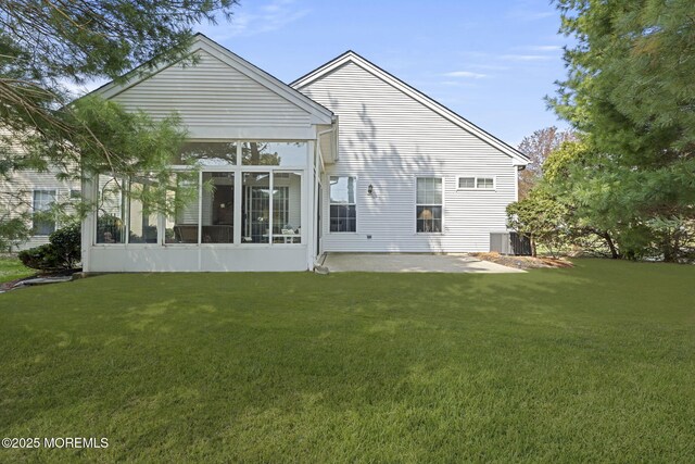 17 Evergreen Springs Dr, Lakewood, NJ 08701 - back of house with a patio area, a sunroom, and a lawn