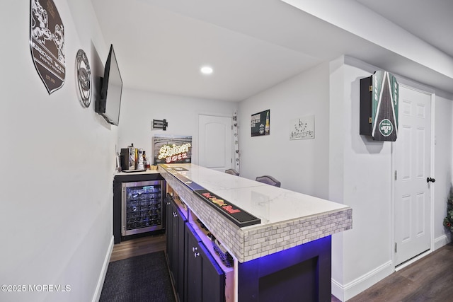 623 Park Ave, Port Monmouth, NJ 07758 - indoor dry bar with beverage cooler, dark wood finished floors, and recessed lighting