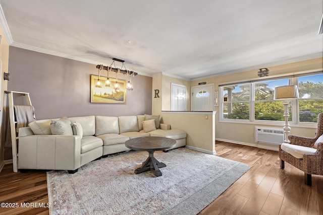 100 Seaview Ave Unit 6-5, Monmouth Beach, NJ 07750 - living room featuring wood finished floors, crown molding, and a wall mounted AC