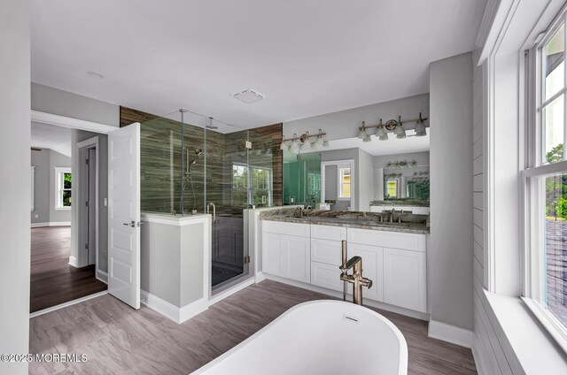 817 Naryshkin Way, Toms River, NJ 08753 - bathroom with a stall shower, healthy amount of natural light, a freestanding bath, and vanity