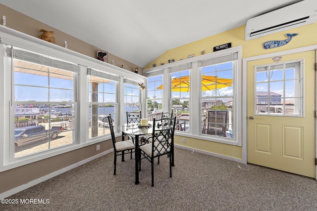 118 S Binnacle Dr, Little Egg Harbor, NJ 08087 - sunroom featuring a wall mounted air conditioner, carpet flooring, healthy amount of natural light, and lofted ceiling