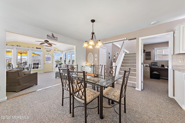 118 S Binnacle Dr, Little Egg Harbor, NJ 08087 - dining area with carpet flooring, healthy amount of natural light, a chandelier, and a ceiling fan