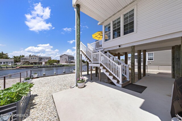 118 S Binnacle Dr, Little Egg Harbor, NJ 08087 - view of patio with a water view, stairway, and a residential view