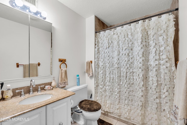2508 Harmon Cv, Secaucus, NJ 07094 - full bathroom with vanity, a textured ceiling, and tile patterned floors